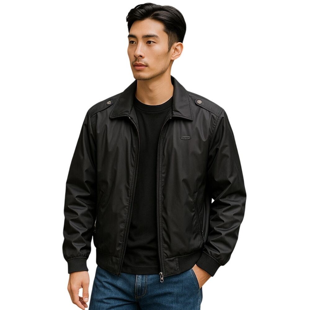 Vintage Champion Black Zip-Up Jacket Lightweight Retro Bomber Mens Size Large